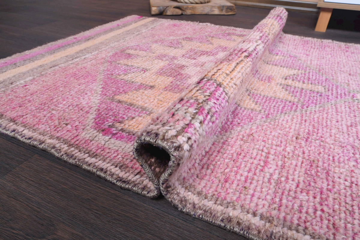 El yapımı vintage yolluk 91x287 cm geometrik desenli yün - üstten görünüm