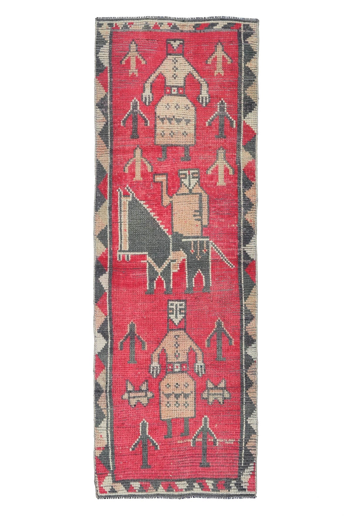 El yapımı vintage yolluk 61x244 cm resim desenli desenli yün - ışık altında renk detayı