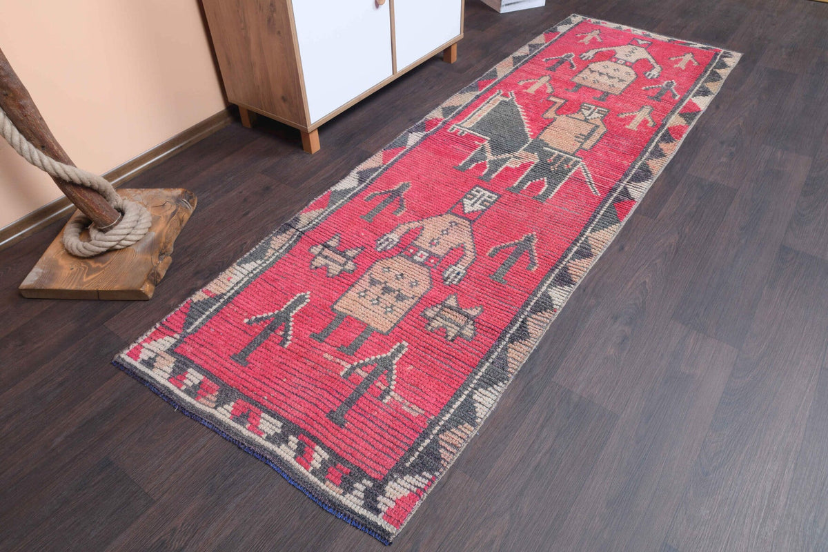 El yapımı vintage yolluk 61x244 cm resim desenli desenli yün - detay görünümü