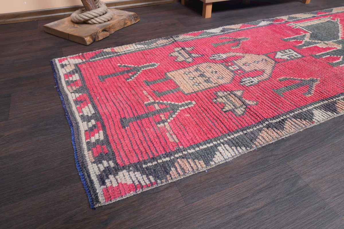 El yapımı vintage yolluk 61x244 cm resim desenli desenli yün - yakın çekim doku detayı