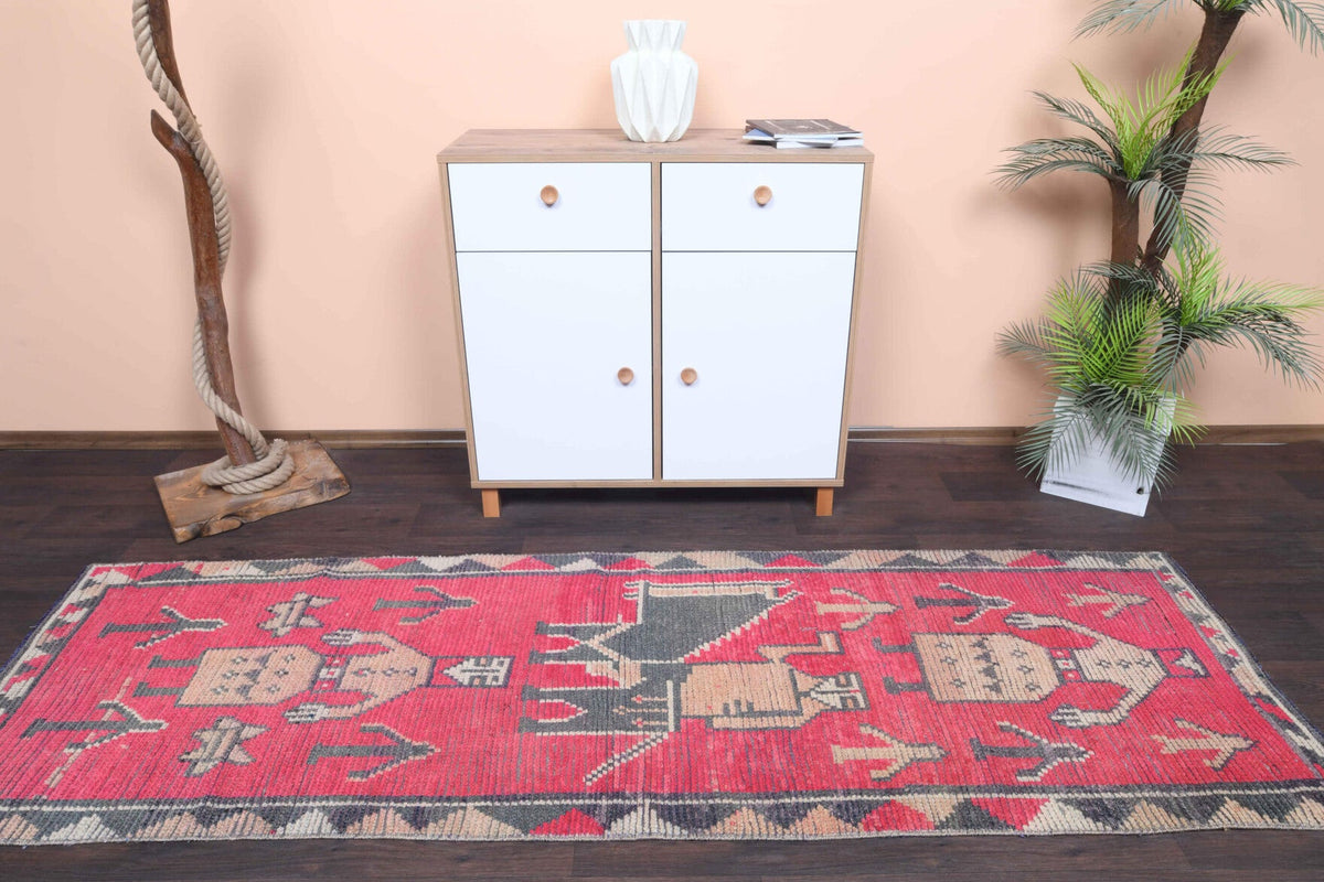 El yapımı vintage yolluk 61x244 cm resim desenli desenli yün - kenar ve saçak detayı
