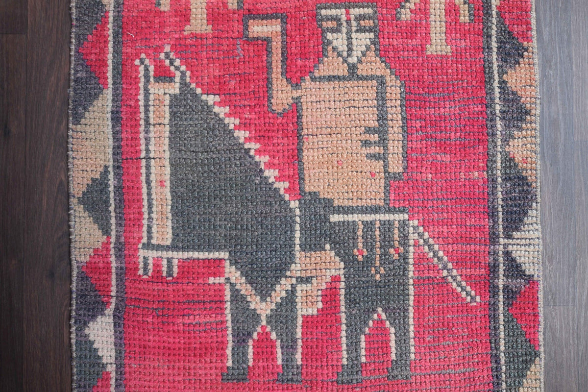 El yapımı vintage yolluk 61x244 cm resim desenli desenli yün - mekan görünümü