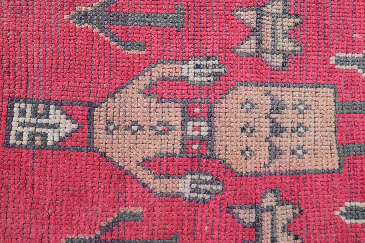 El yapımı vintage yolluk 61x244 cm resim desenli desenli yün - üstten görünüm