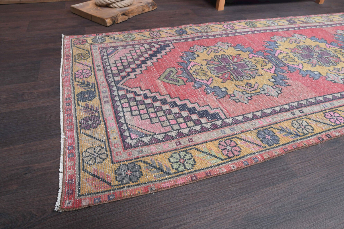 El yapımı vintage yolluk 91x274 cm oryantal desenli yün - yakın çekim doku detayı