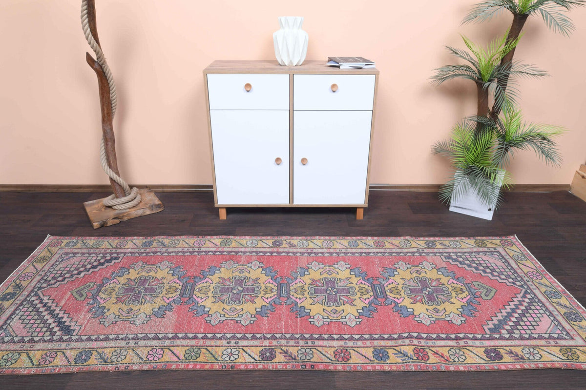 El yapımı vintage yolluk 91x274 cm oryantal desenli yün - kenar ve saçak detayı