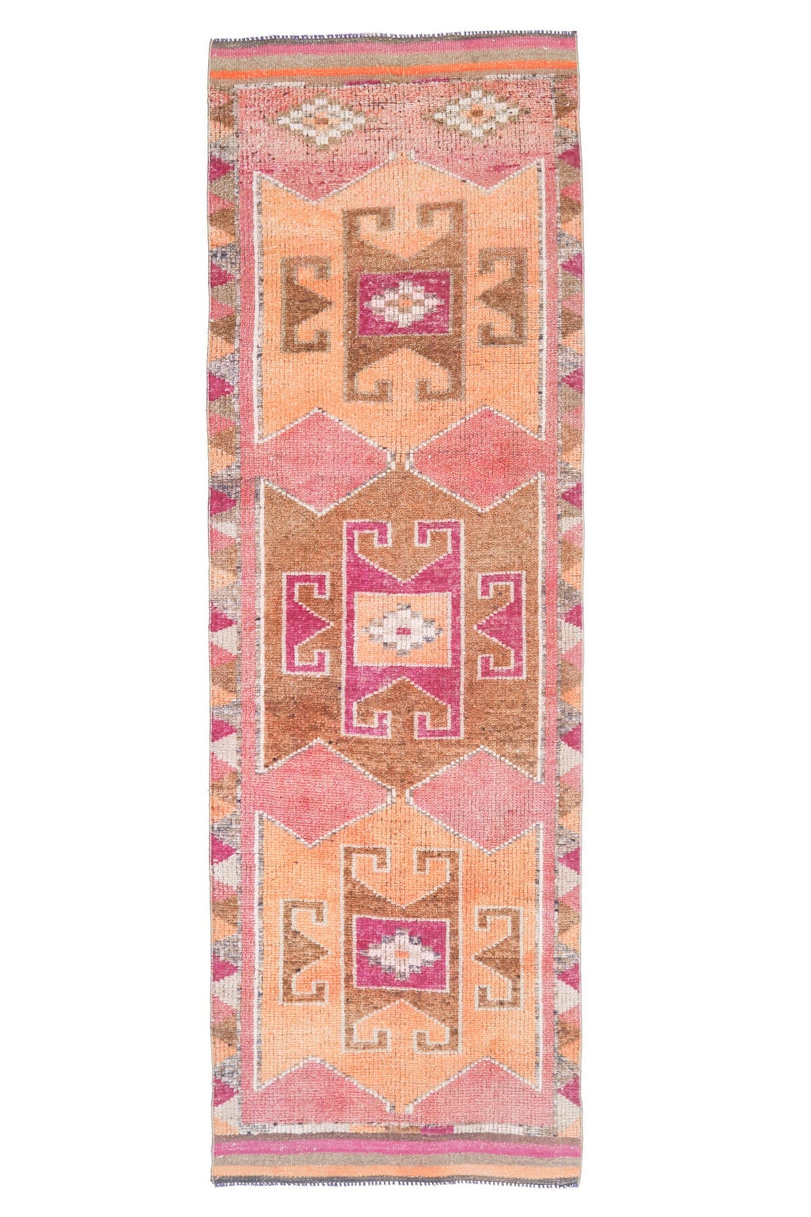 El yapımı vintage yolluk 91x305 cm oryantal desenli yün - ışık altında renk detayı