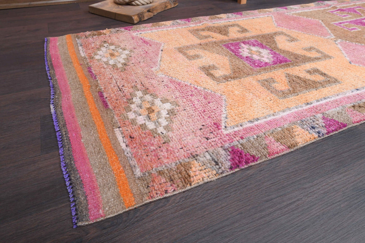 El yapımı vintage yolluk 91x305 cm oryantal desenli yün - yakın çekim doku detayı