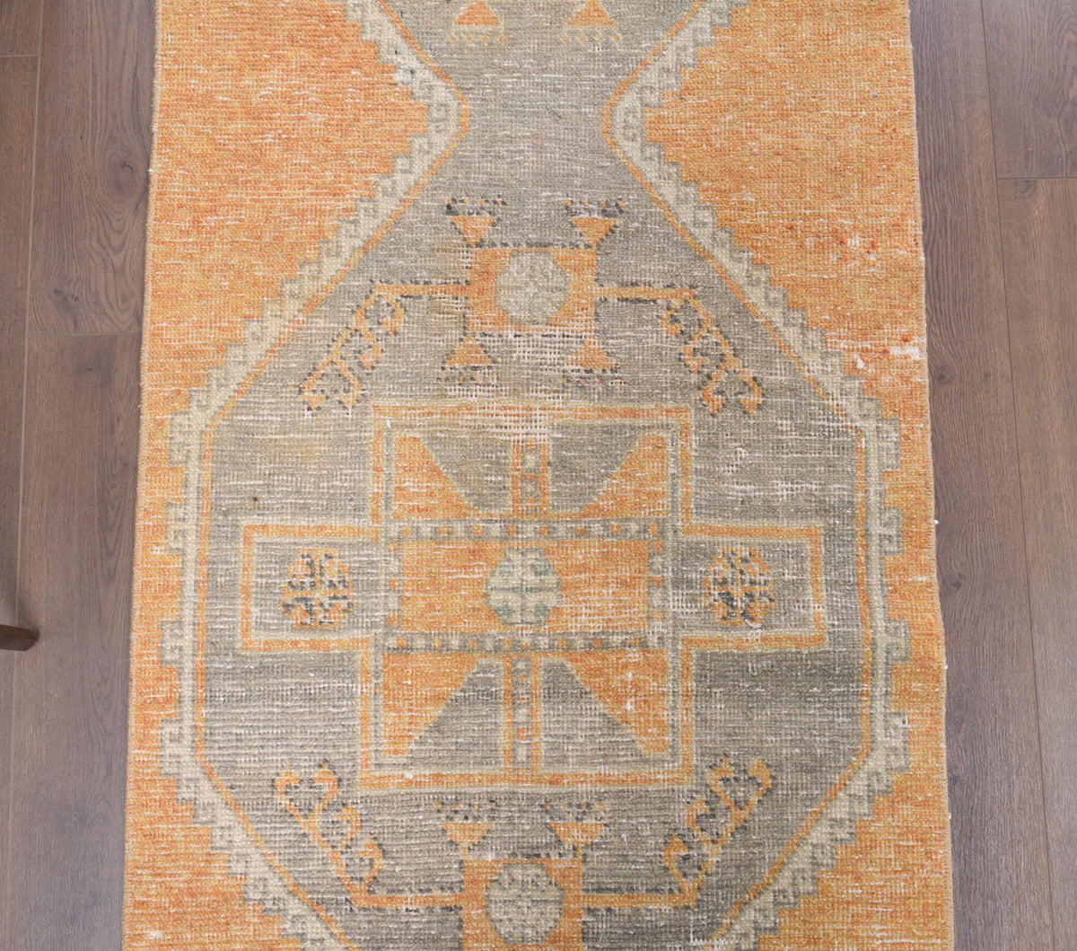 Muted Orange Colored Vintage Hallway Runner Rug