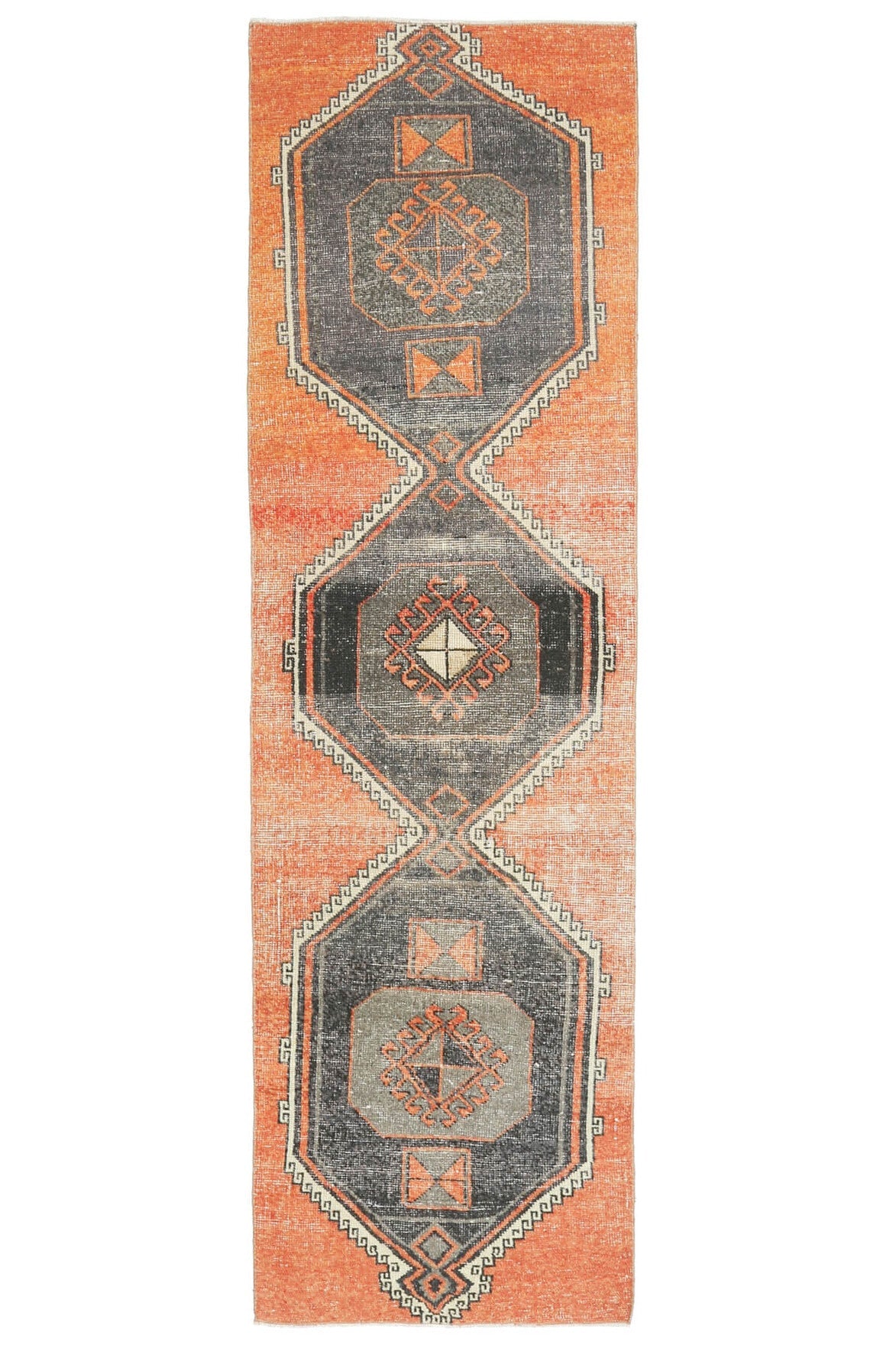 El yapımı vintage yolluk 79x272 cm geometrik desenli yün - farklı açıdan görünüm