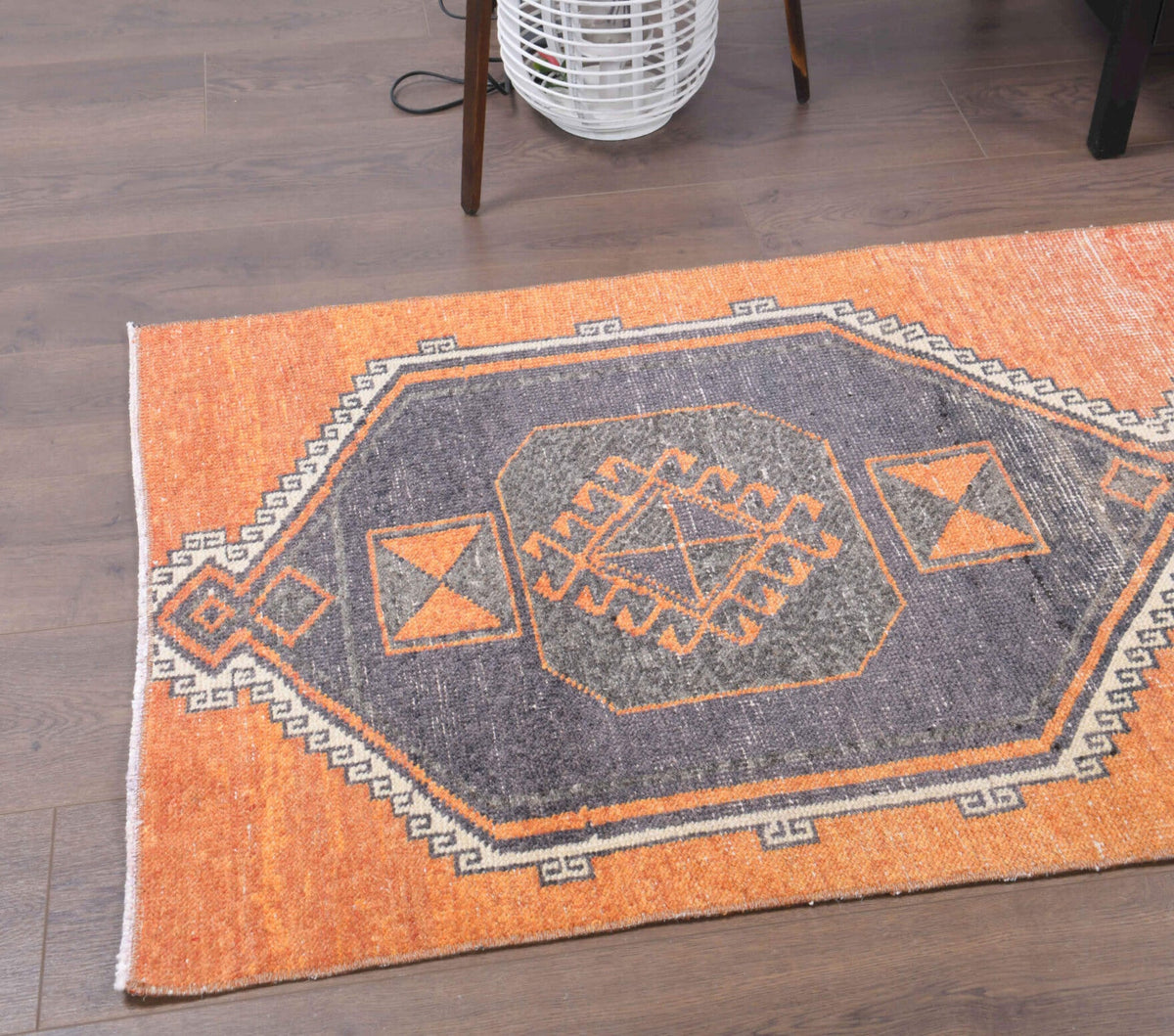 El yapımı vintage yolluk 79x272 cm geometrik desenli yün - mekan görünümü