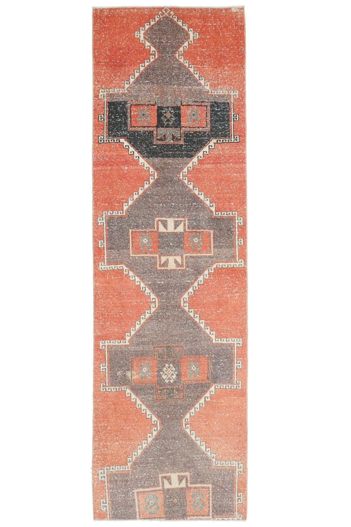 El yapımı vintage yolluk 91x305 cm geometrik desenli yün - farklı açıdan görünüm