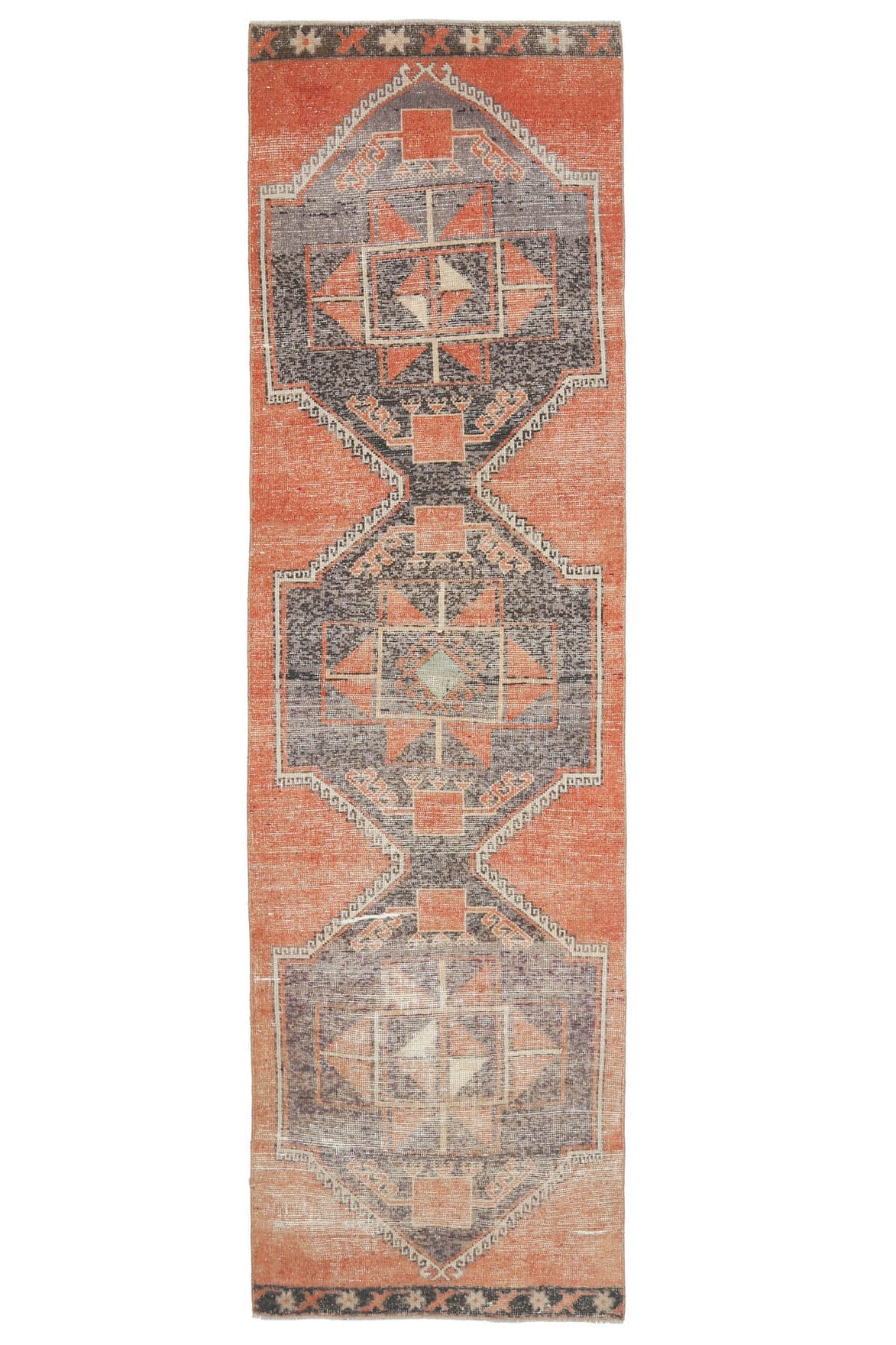 El yapımı vintage yolluk 86x300 cm geometrik desenli yün - farklı açıdan görünüm