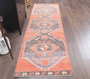 El yapımı vintage yolluk 86x300 cm geometrik desenli yün - detay görünümü