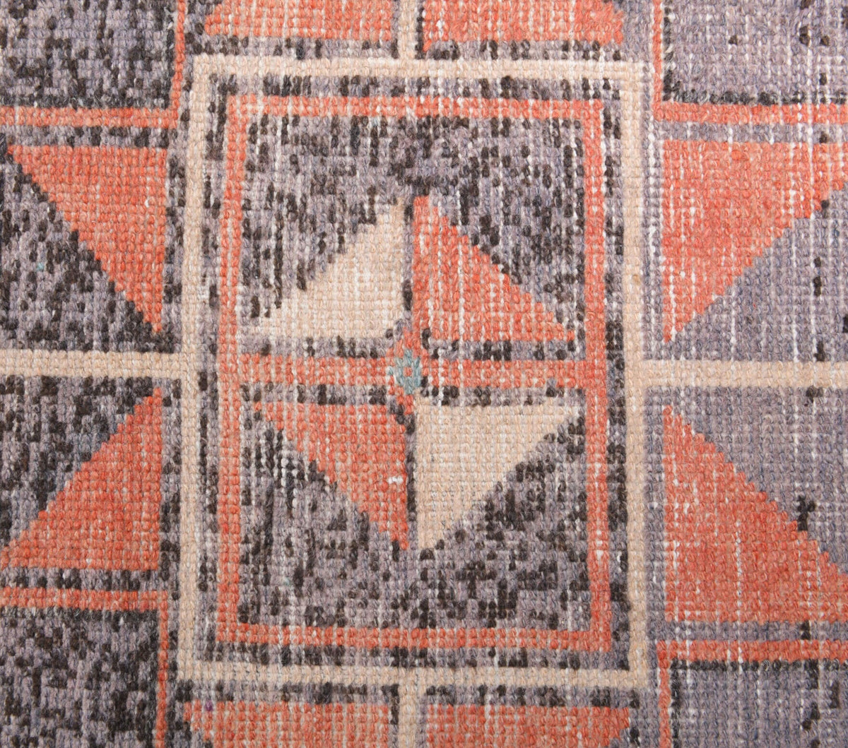 El yapımı vintage yolluk 86x300 cm geometrik desenli yün - kenar ve saçak detayı