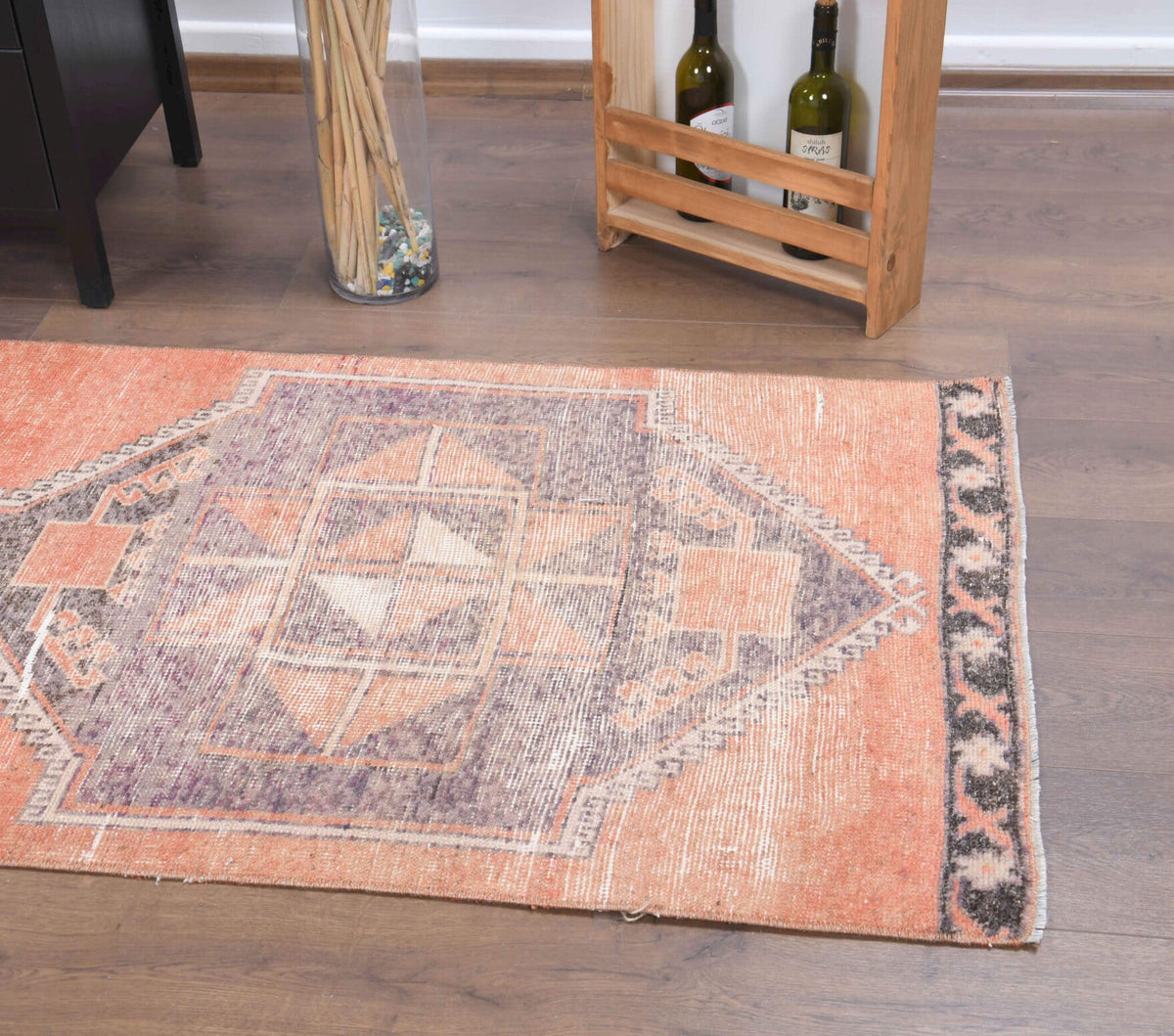 El yapımı vintage yolluk 86x300 cm geometrik desenli yün - açık alan görünümü