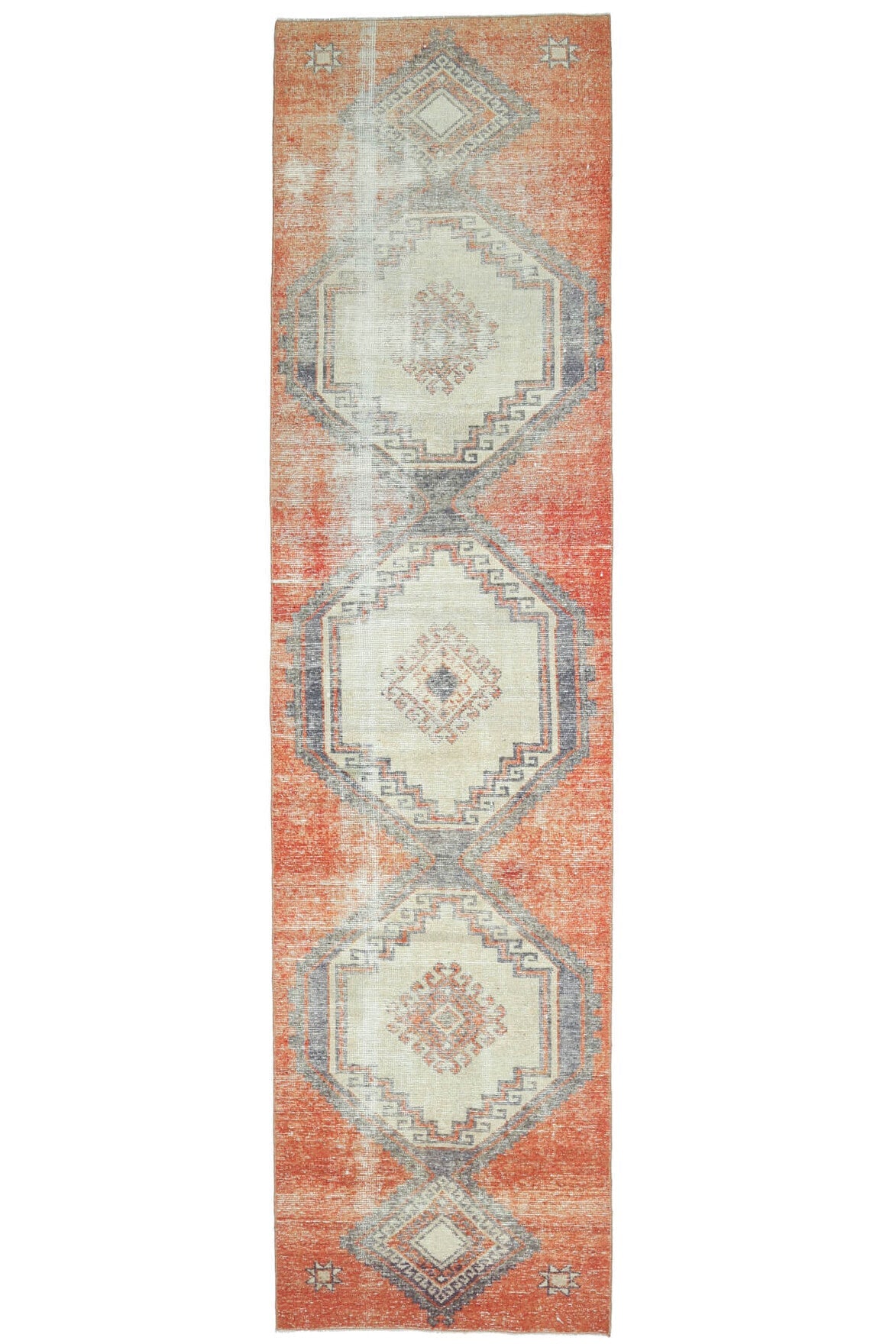 El yapımı vintage yolluk 91x368 cm geometrik desenli yün - farklı açıdan görünüm