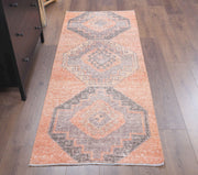 1970'lerden Anadolu kökenli geometrik desenli el dokuma vintage yolluk, 80x208 cm