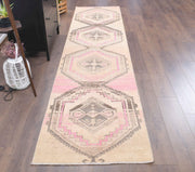 1970'lerden Anadolu kökenli geometrik desenli el dokuma vintage yolluk, 83x362 cm