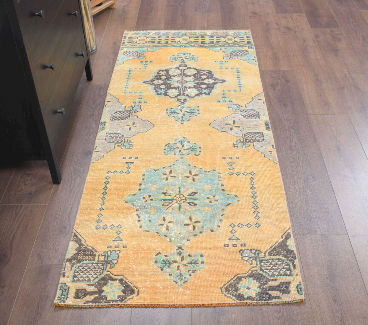 El yapımı vintage yolluk 81x201 cm oryantal desenli yün - detay görünümü