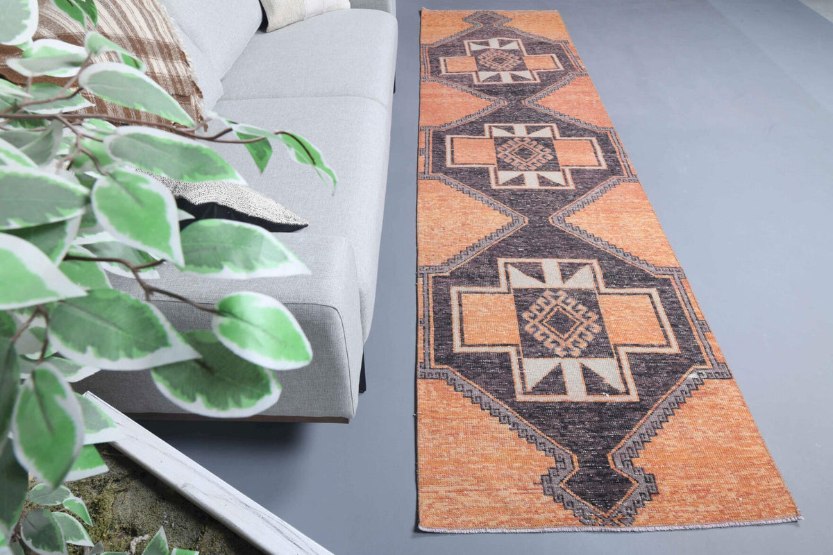El yapımı vintage yolluk 89x333 cm geometrik desenli yün - detay görünümü