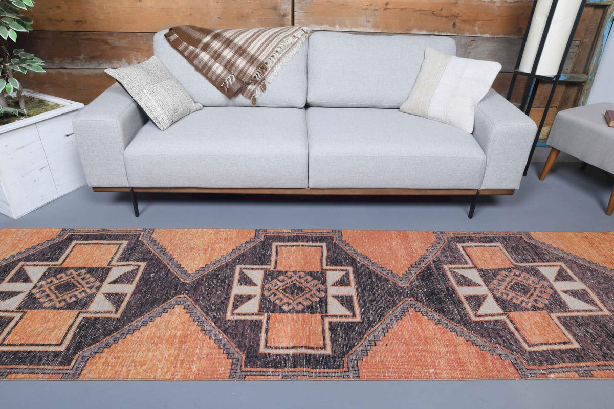 El yapımı vintage yolluk 89x333 cm geometrik desenli yün - desen detayı