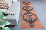 El yapımı vintage yolluk 94x348 cm geometrik desenli yün - detay görünümü