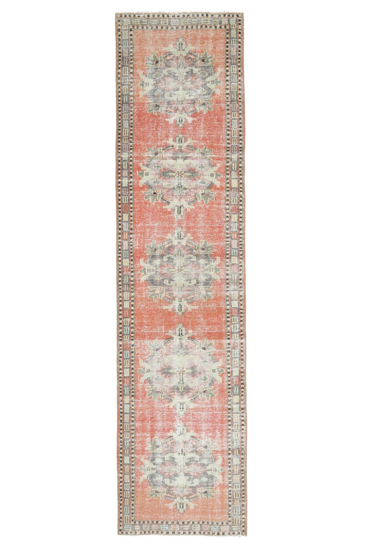 El yapımı vintage yolluk 79x323 cm oryantal desenli yün