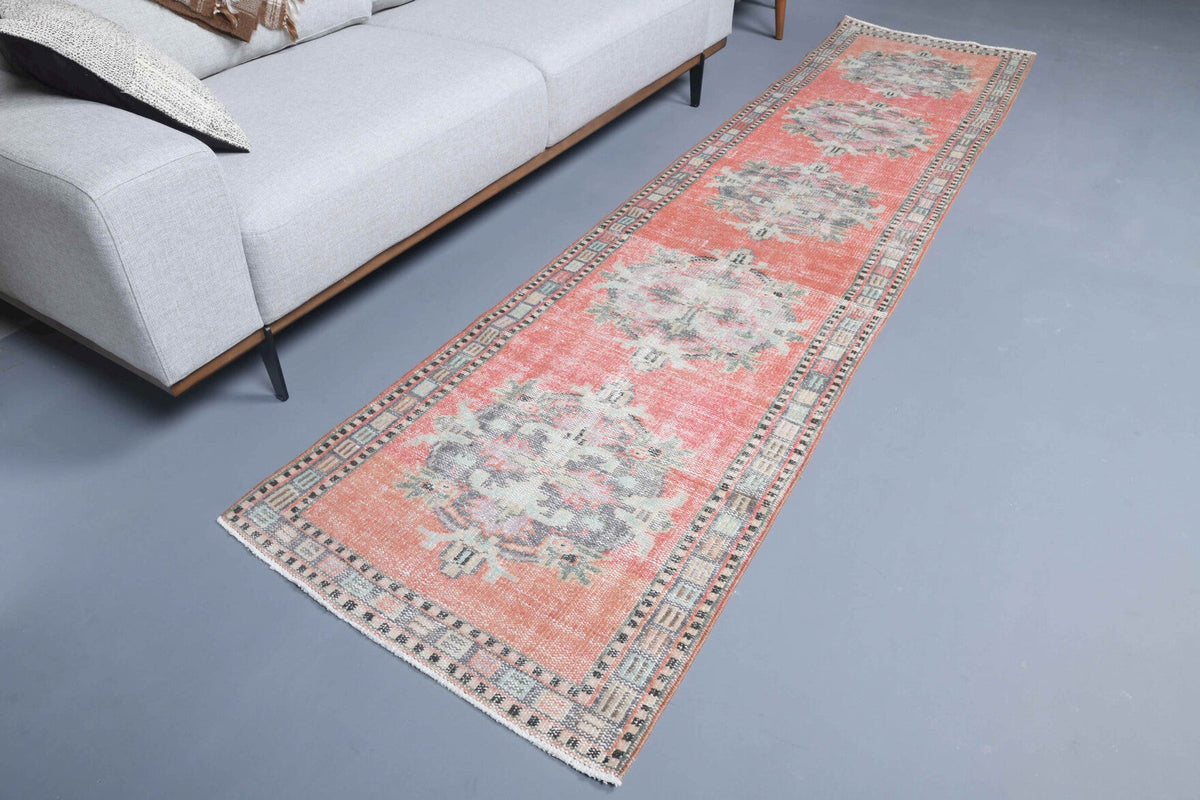 El yapımı vintage yolluk 79x323 cm oryantal desenli yün - yakın çekim doku detayı