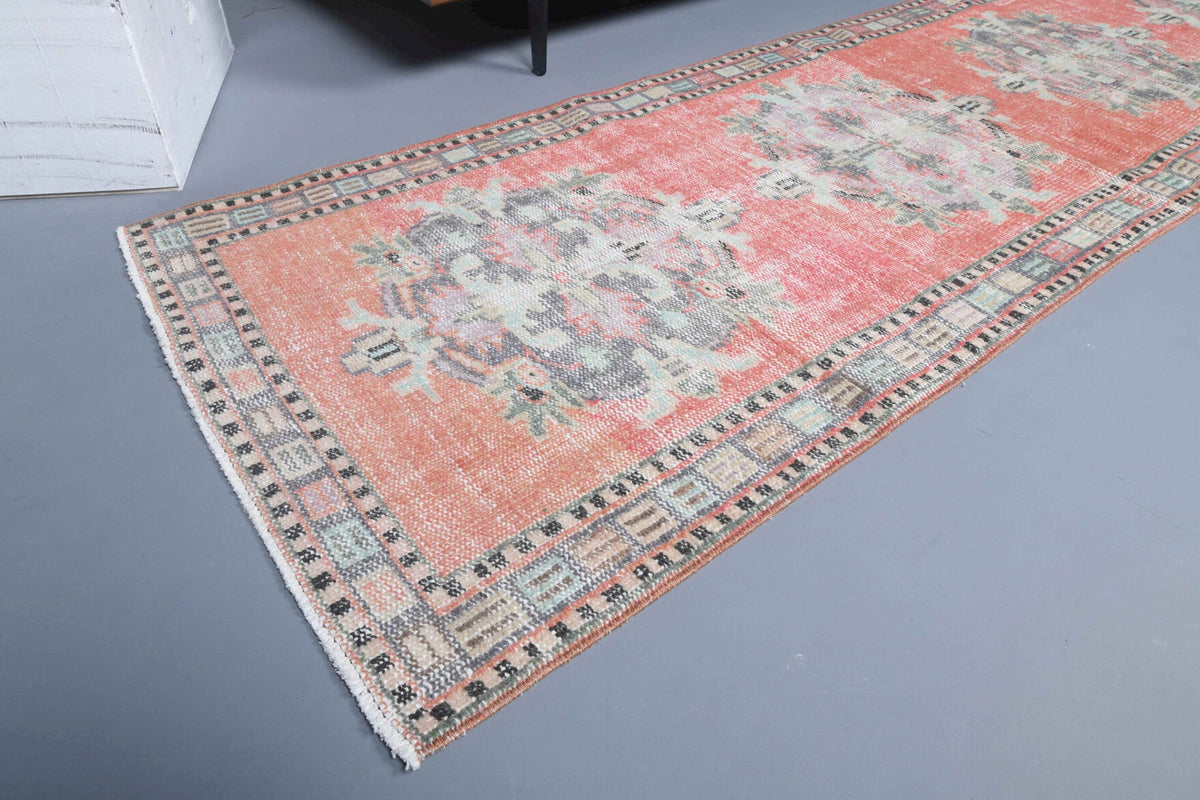 El yapımı vintage yolluk 79x323 cm oryantal desenli yün - kenar ve saçak detayı