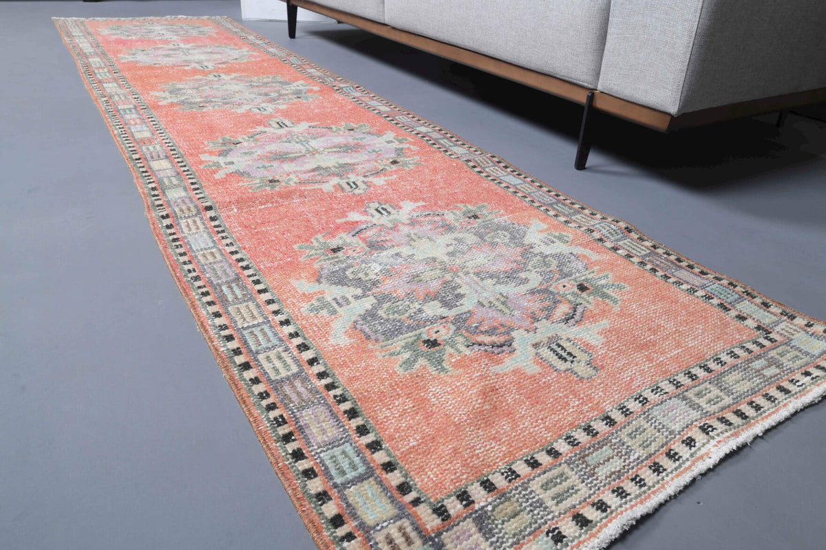El yapımı vintage yolluk 79x323 cm oryantal desenli yün - üstten görünüm