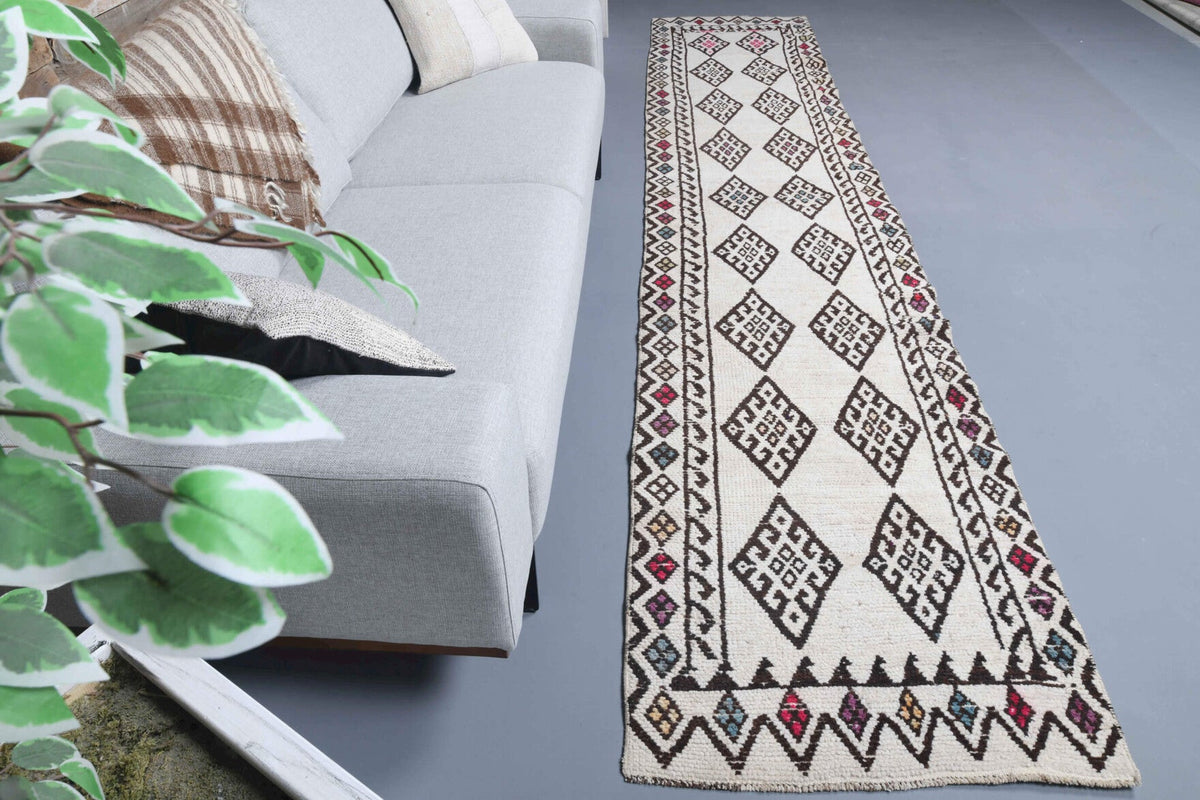Boho Chic White Vintage Oushak Runner Rug