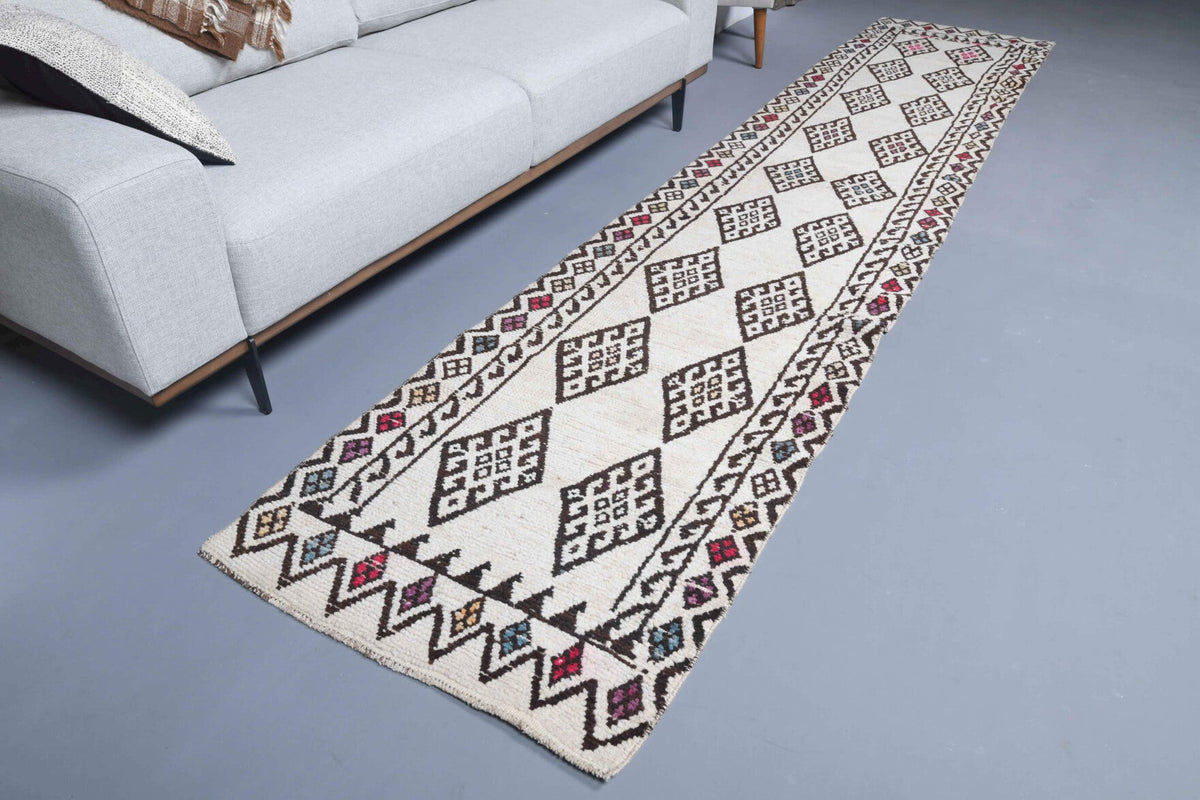 Boho Chic White Vintage Oushak Runner Rug