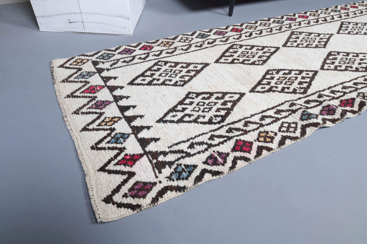 Boho Chic White Vintage Oushak Runner Rug