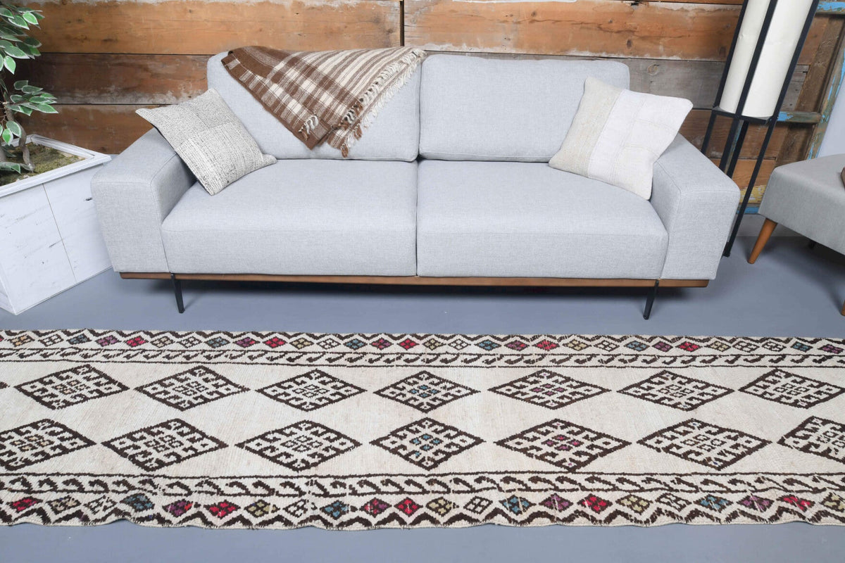 Boho Chic White Vintage Oushak Runner Rug