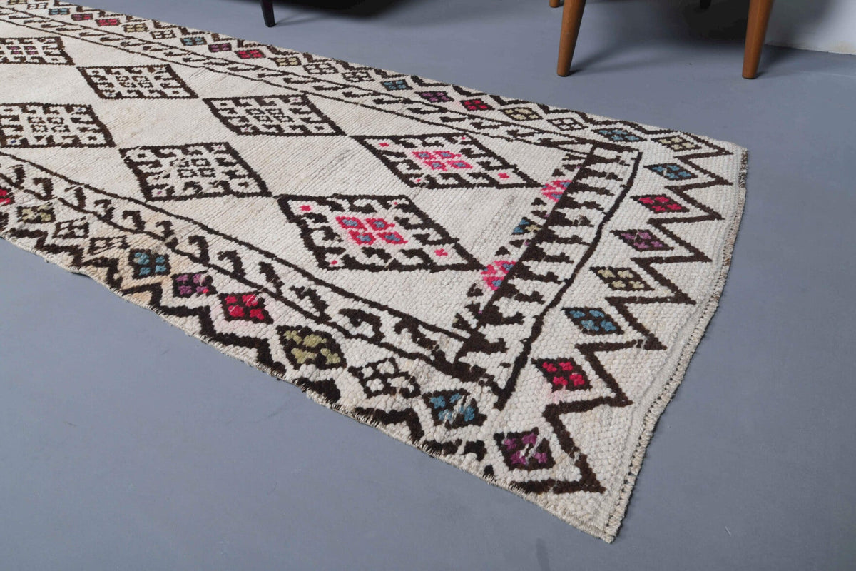 Boho Chic White Vintage Oushak Runner Rug