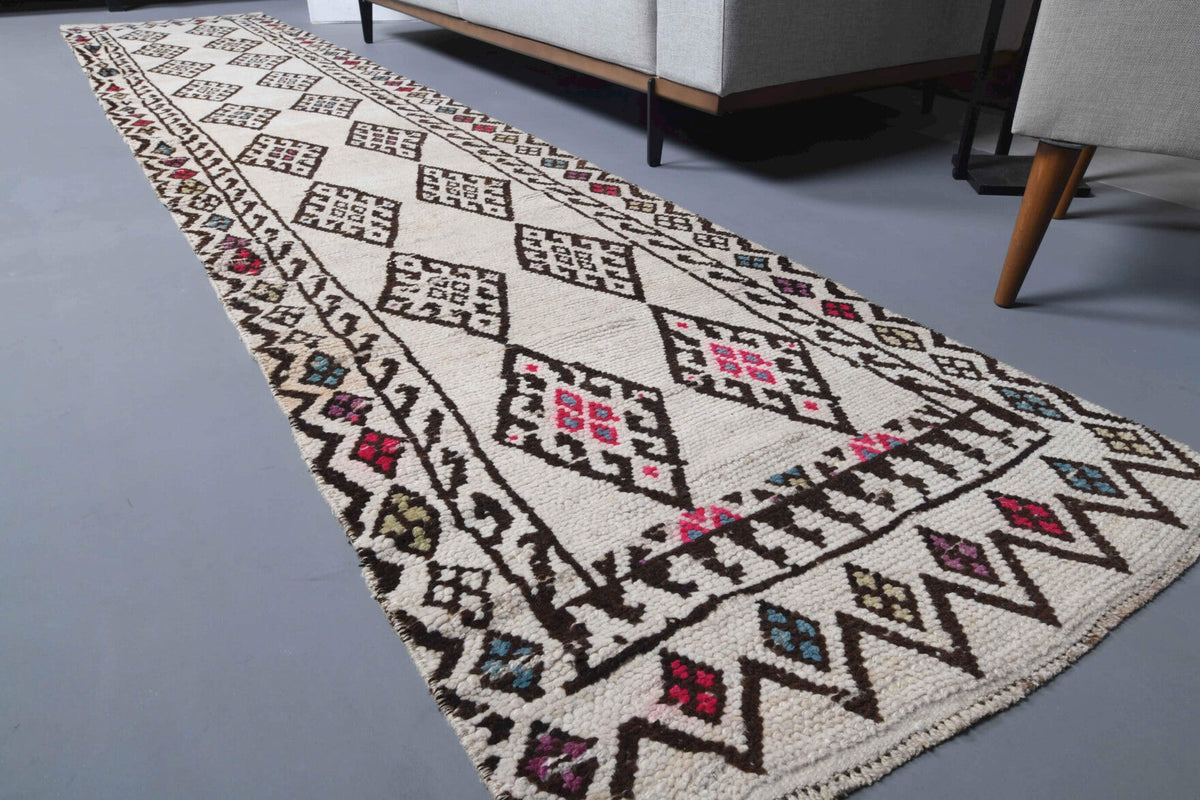 Boho Chic White Vintage Oushak Runner Rug