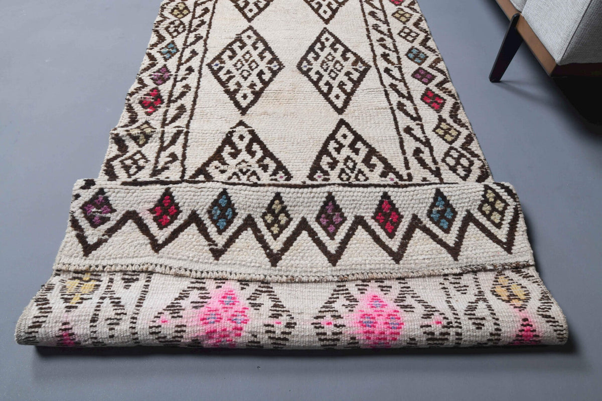 Boho Chic White Vintage Oushak Runner Rug