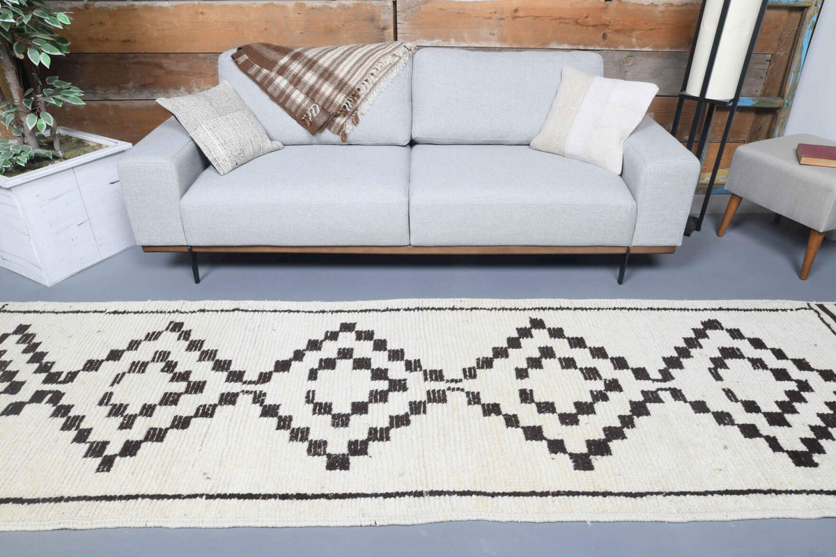 Boho Chic White Vintage Oushak Runner Rug