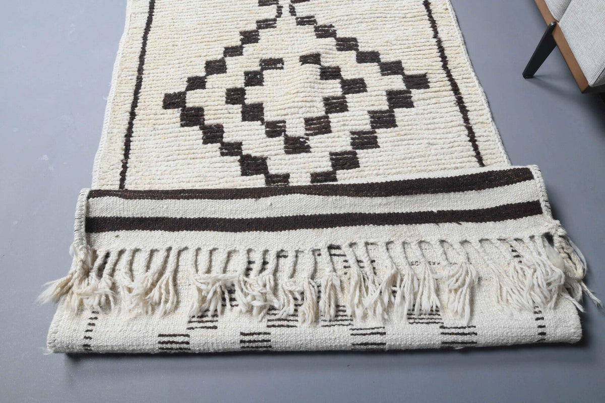 Boho Chic White Vintage Oushak Runner Rug