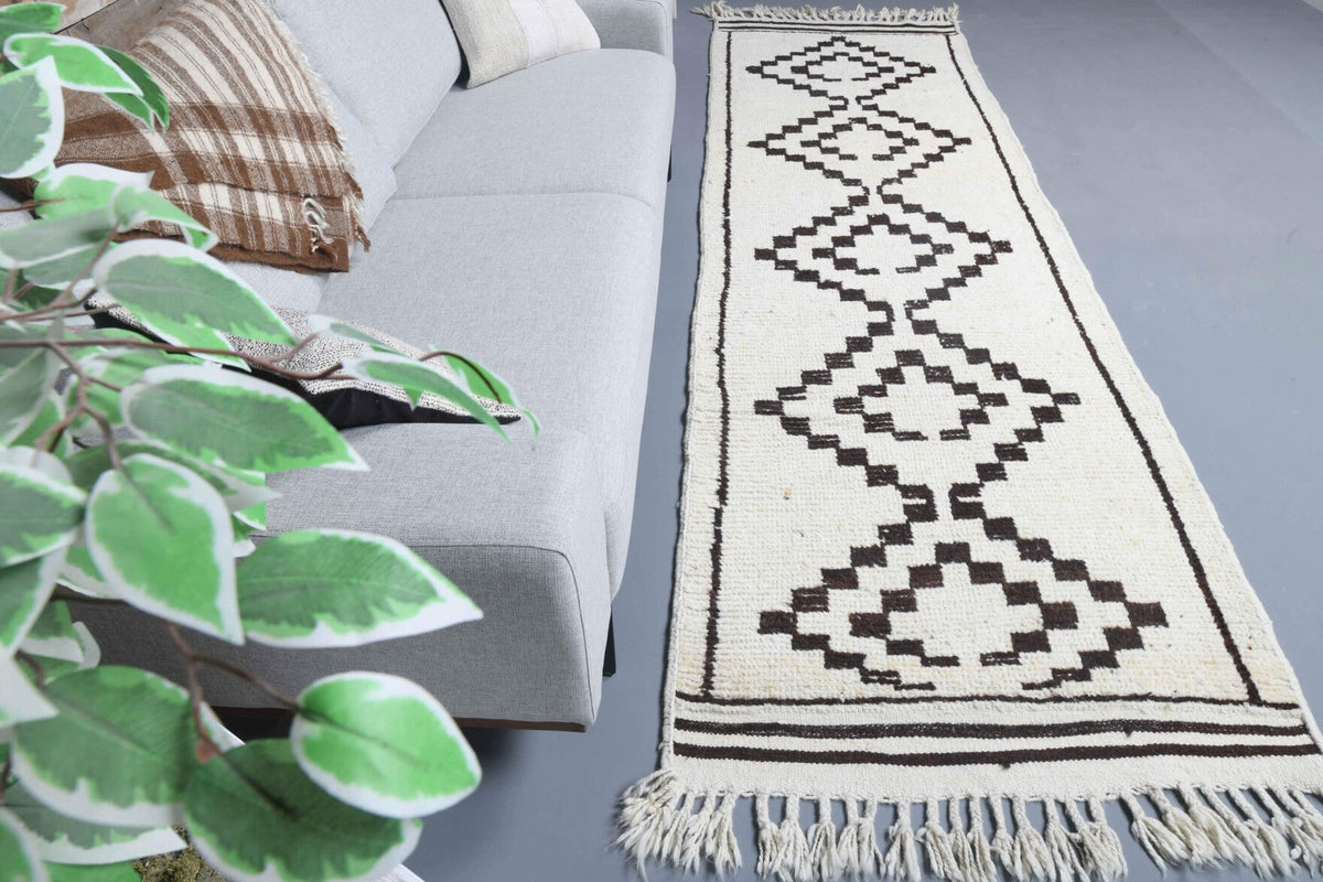 Boho Chic White Vintage Oushak Runner Rug