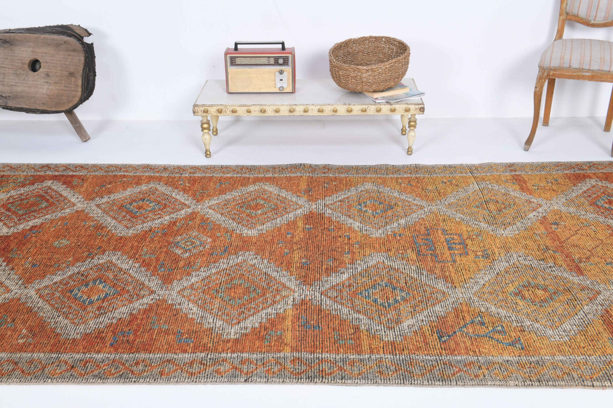 El yapımı vintage yolluk 122x305 cm geometrik desenli yün - desen detayı