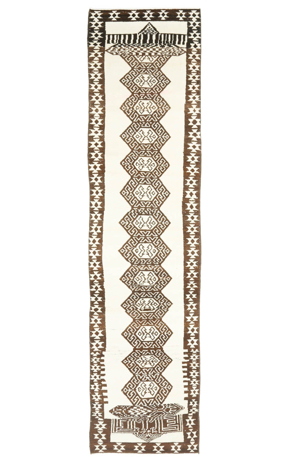 El yapımı vintage yolluk 79x353 cm geometrik desenli yün - farklı açıdan görünüm