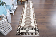 El yapımı vintage yolluk 79x353 cm geometrik desenli yün - detay görünümü