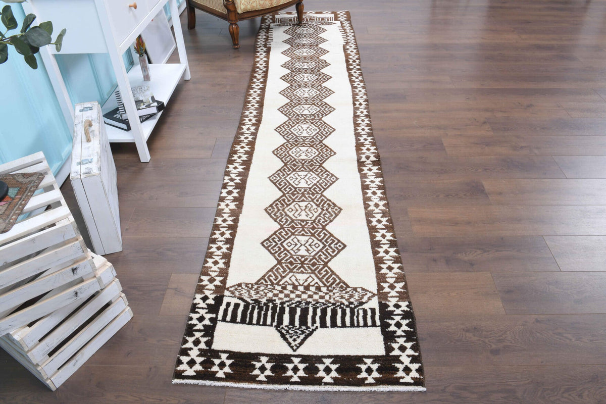 El yapımı vintage yolluk 79x353 cm geometrik desenli yün - detay görünümü