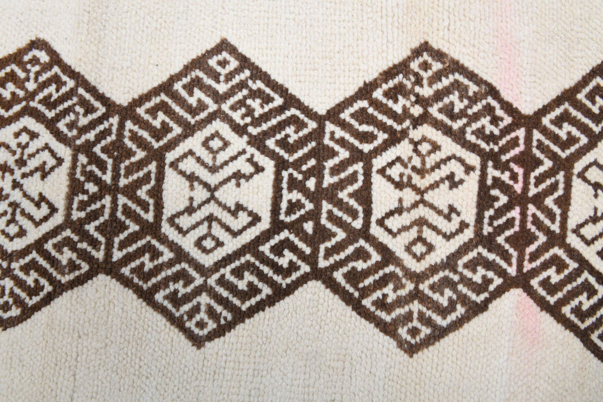 El yapımı vintage yolluk 79x353 cm geometrik desenli yün - kenar ve saçak detayı