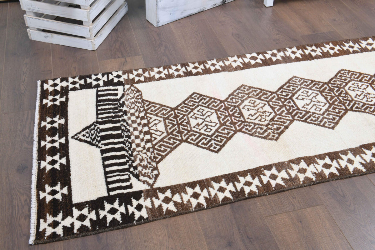 El yapımı vintage yolluk 79x353 cm geometrik desenli yün - mekan görünümü
