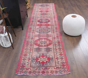 1960'lardan Anadolu kökenli geometrik desenli el dokuma vintage yolluk, 89x360 cm