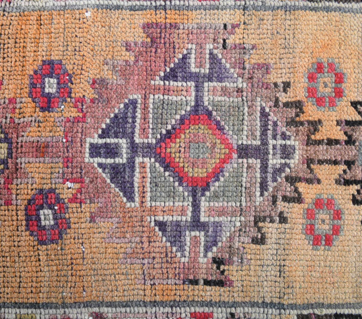 El yapımı vintage yolluk 81x381 cm oryantal desenli yün - kenar ve saçak detayı
