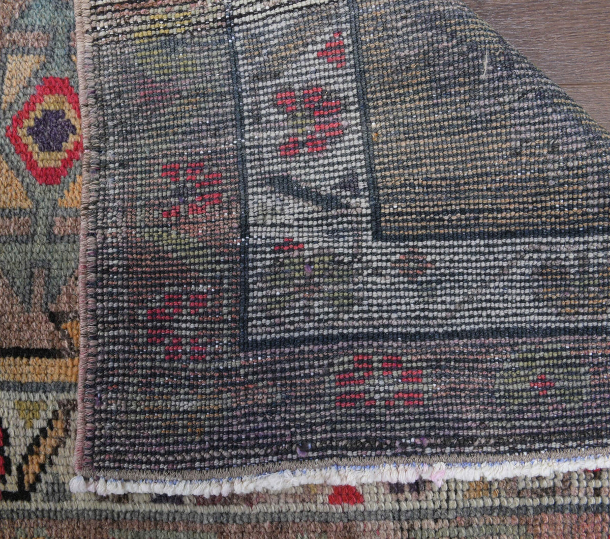 El yapımı vintage yolluk 81x381 cm oryantal desenli yün - desen detayı