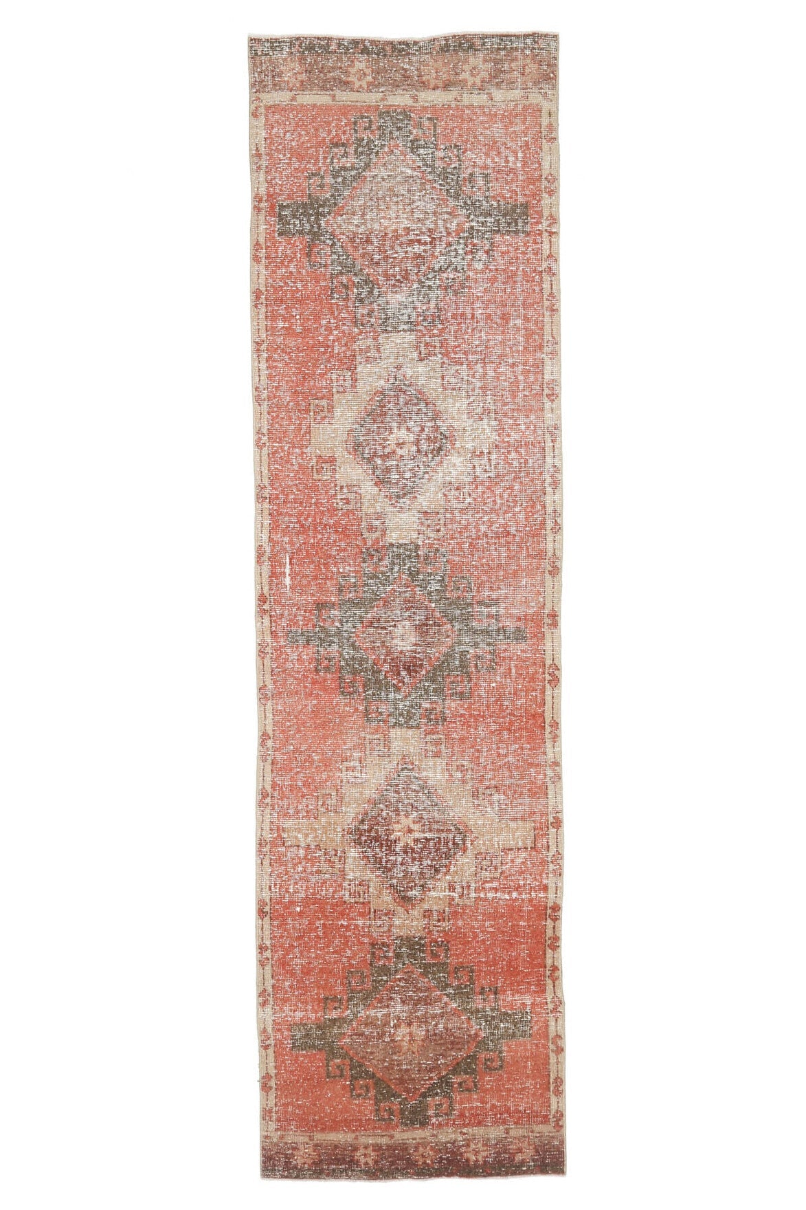 El yapımı vintage yolluk 89x345 cm geometrik desenli yün - farklı açıdan görünüm